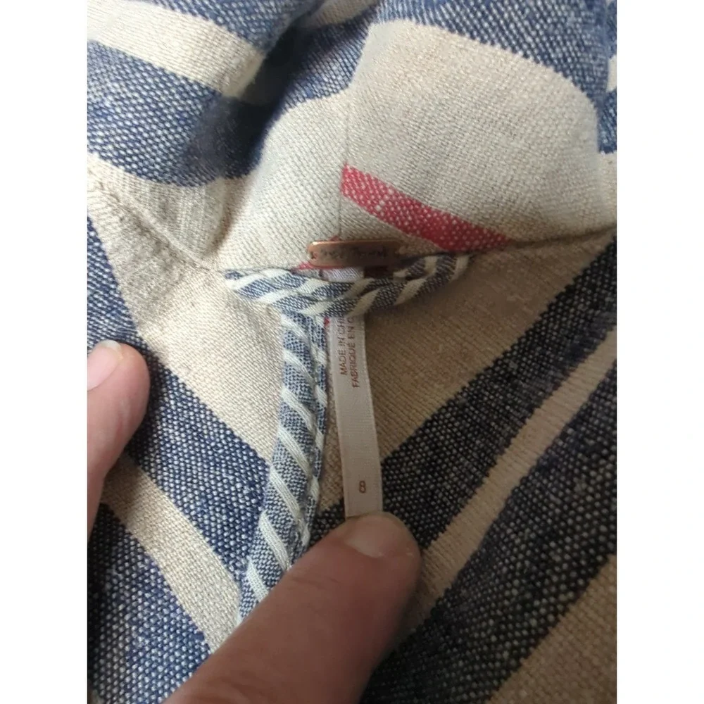 Free People Rumble Striped Linen Peplum Blazer Boho Jacket Frayed Hem Sz 8